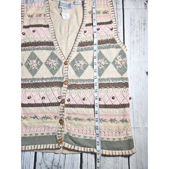 Vintage Jantzen Sweater Vest Women's M Embroidered With Wooden Buttons & Beading - Picture 11 of 12